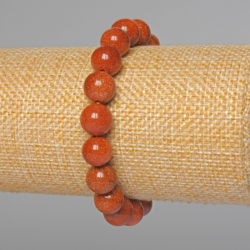 Náramek z aventurínu Zlatý písek (syntetický) hladká kulička, průměr 10 mm ±, délka 18 cm ± (gumičkové)