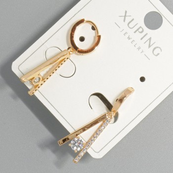 Náušnice Xuping s bílými štrasami a krystalem, průměr 7×18,5 mm, 5 mm ±, délka 28,5 mm ±, pozlacené 18K