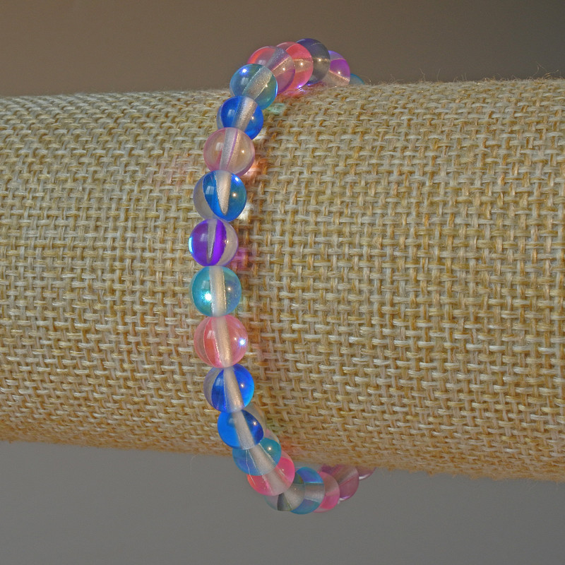 Náramek z opálového skla, mix barev, průměr 6,5 mm, délka 18 cm (elastický)