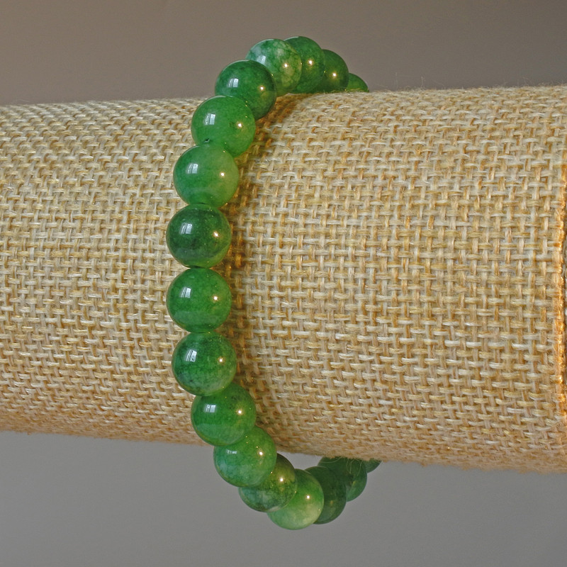 Náramek z chrysoprusu, přírodní kámen, hladká kulička, průměr 8 mm, délka 18 cm (+/-) (elastický)