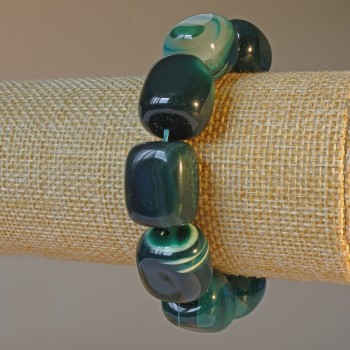 Náramek ze zeleného achátu, přírodní kámen, plátek, 15×19 mm, délka 18 cm (+/-) (elastický)