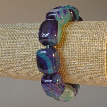 Náramek z přírodního achátu - hranolové korálky, průměr 16×19 mm ±, délka 18 cm ± (elastický)