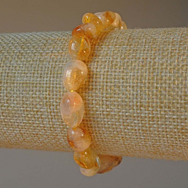 Náramek z přírodního citrínu, facetované korálky, průměr 9×11 mm, délka 18 cm, elastický