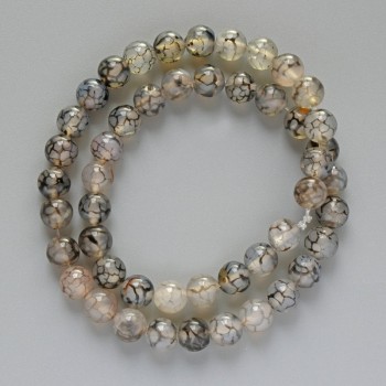 Korálky achátu „Dračí žíly“, hladké kuličky, průměr cca 8 mm, délka 38 cm, na niti