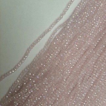 Růžové průhledné brusované rondely z českého křišťálu, s nádechem benzínu, průměr 3,5×3 mm, délka 39 mm, na niti