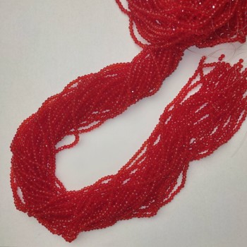 Korálky Český křišťál červené průhledné brusované rondely, průměr 3×2,5 mm, délka 39 mm ± na niti