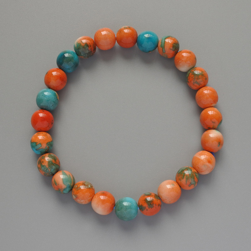 Náramek Variscit (akryl) – oranžová, modrá a bílá, hladká kulička, průměr 8,5 mm, délka 18 cm, elastický