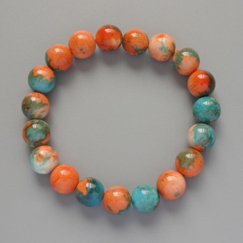 Náramek „Variscit“ (umělý akryl) oranžové, modré a bílé barvy, hladká kulička, průměr 10 mm ±, délka 18 cm ± (elastický)