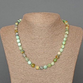 Náhrdelník z chryzokoly a lazuritu, broušené kubické korálky, průměr cca 7 mm, délka 50 cm