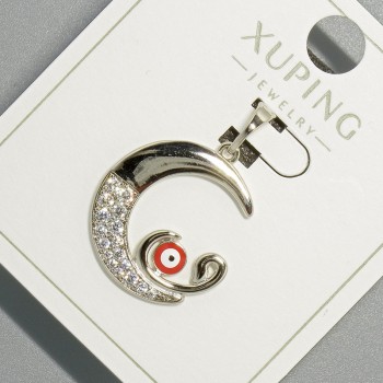Přívěšek „Oko Měsíce“ Xuping se bílými krystaly a červeným smaltem, průměr 18,5 × 19,5 mm, délka 26 mm, rhodiovaný povlak
