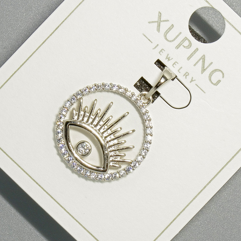 Přívěšek «Oko» Xuping se bílými štrasami, průměr 18 mm, délka 36 mm, rhodiovaný