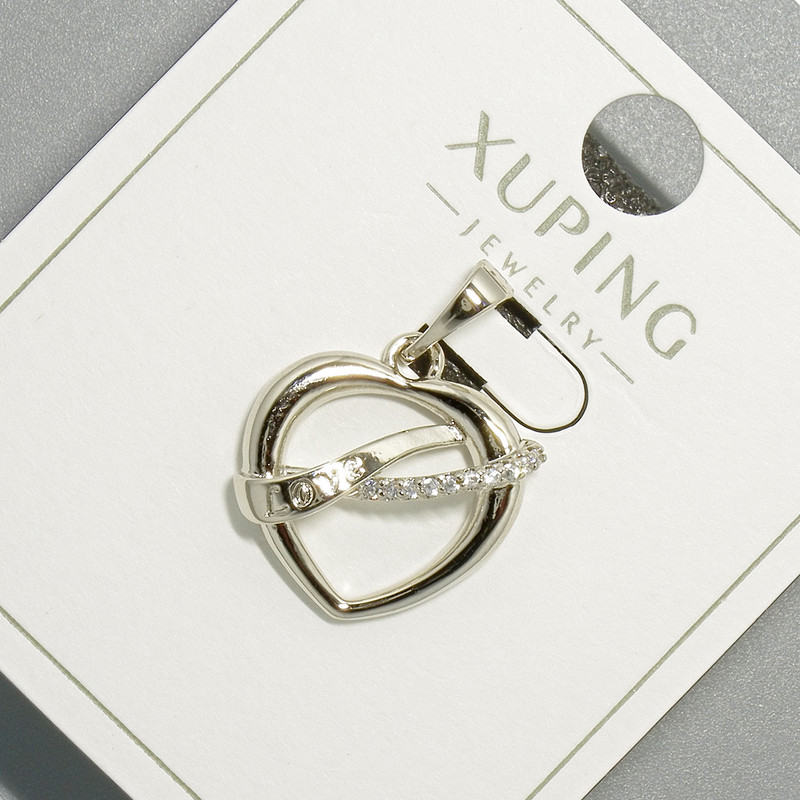 Přívěšek "Srdce" Xuping se bílými krystaly, průměr 16×17 mm, délka 23 mm, rhodiované