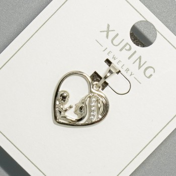 Přívěsek 'Srdce' Xuping s bílými štrasami, průměr 15,5×15 mm, délka cca 20 mm, rhodiovaný