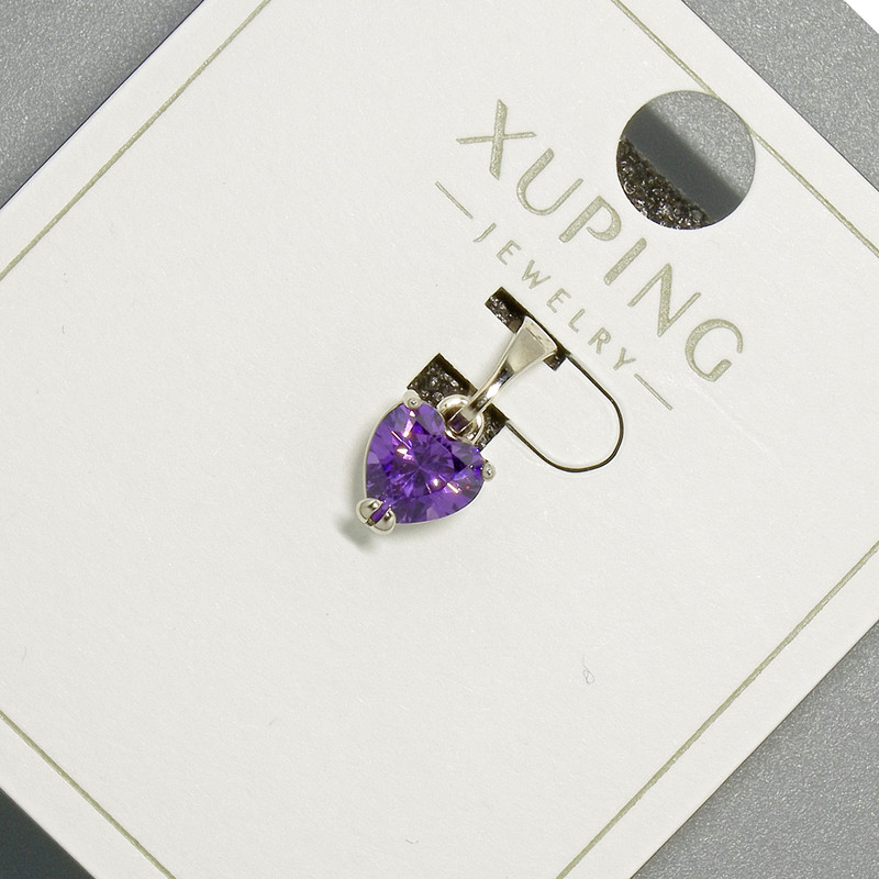 Přívěsek 'Srdce' Xuping s fialovým krystalem, průměr 6 mm, délka 14 mm, rhodiovaným pokovením