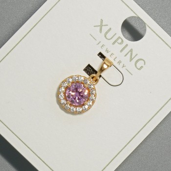 Přívěsek Xuping s růžovým krystalem a bílými štrasami, průměr 10,5 mm, délka 18,5 mm, pozlacení 18K