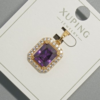 Přívěsek Xuping s fialovým krystalem a bílými zirkony, průměr 13×15 mm, délka 23 mm, pozlacený 18K