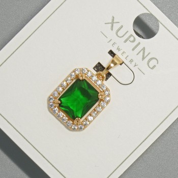 Přívěsek Xuping se zeleným krystalem a bílými štrasami, průměr 13×15 mm, délka 23 mm, pozlacení 18K