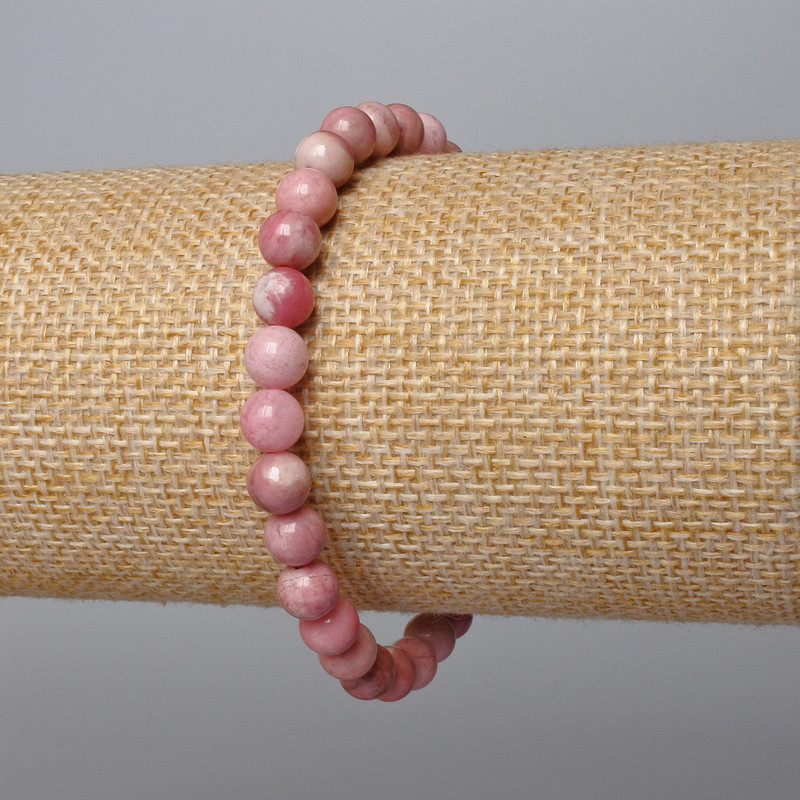 Náramek z rhodochrozitu, hladké kuličky, průměr 6,5 mm, délka 18 cm, elastický (streč)