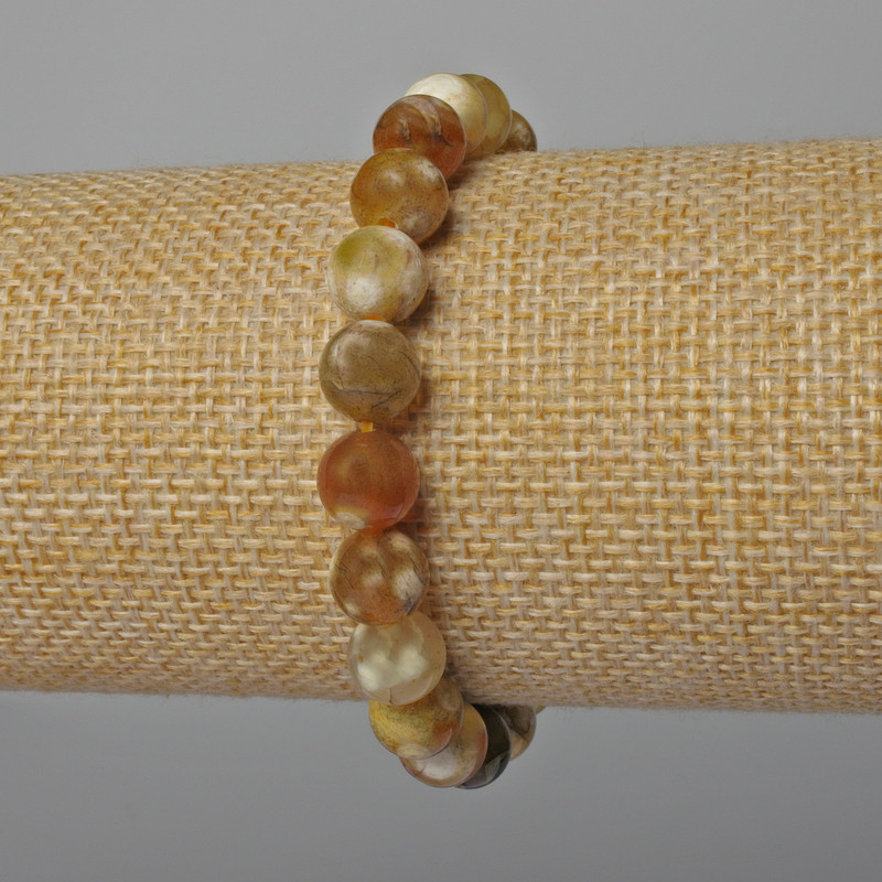 Náramek ze žlutého achátu, hladké kuličky, průměr 8 mm, délka 18 cm, elastický