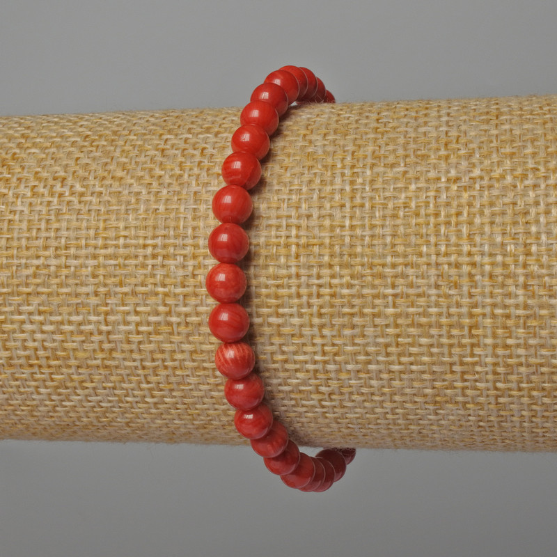 Náramek z korálu, přírodní, hladká kulička, průměr cca 5 mm, délka 18 cm (elastický)