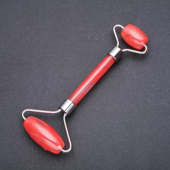 Dvoustranný masážér z turmalínového kamene, délka 14,5 cm, stříbrný kov