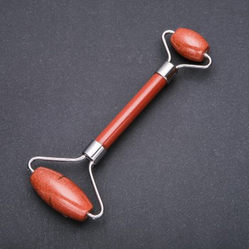 Masážní váleček z aventurínu Zlatý písek, oboustranný, délka 14,5 cm, stříbrný kov