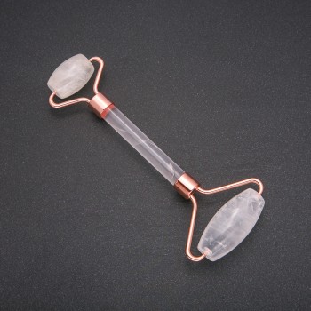 Rolovací masážér z přírodního kamene – Horský křišťál, délka 14,5 cm, měděná barva kovových dílů