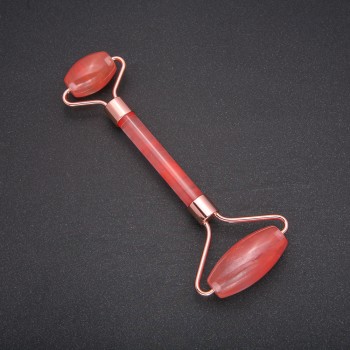 Rolovací masážér z chalcedonu, zlatistého kovu, délka 14,5 mm