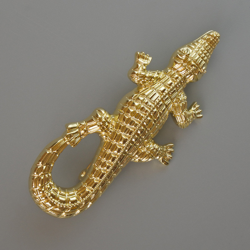 Brož s přívěskem Krokodýl, světle zlatý kov, 73×33 mm