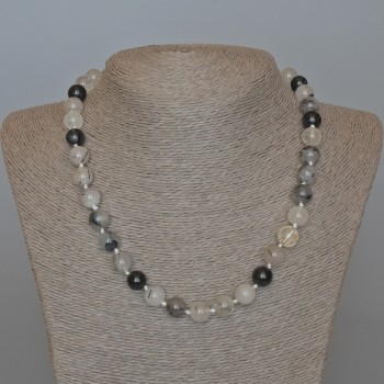 Náhrdelník z rutilového křemene vlásený, přírodní kámen, hladké korálky, průměr cca 10 mm, délka 49 cm