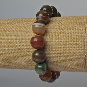 Náramek z přírodního achátu, hladké korálky o průměru 12 mm, délka 18 cm, elastický