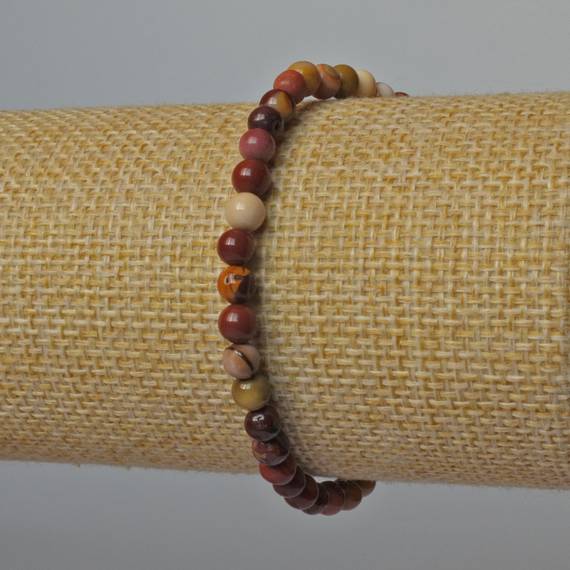 Náramek z jaspisu mookaite, přírodní kámen, hladká kulička, průměr 5 mm ±, délka 18 cm ± (elastický)