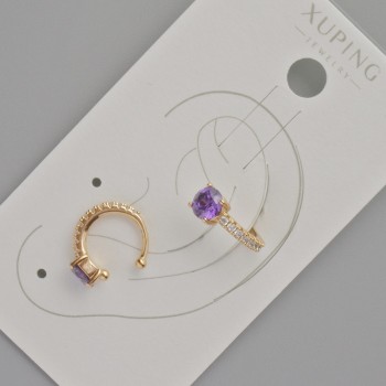 Náušnice na klipsy Xuping s fialovým krystalem a bílými kamínky, průměr 13×5 mm, pozlacení 18K