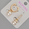 Náušnice Xuping se bílými štrasovými kamínky a perlou Mallorca, průměr 9 mm ±, délka 27 mm ±, pozlacení 18K