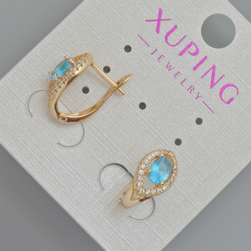 Náušnice Xuping s modrým krystalem a bílými štrasami, průměr 14×7 mm, 18K pozlacení