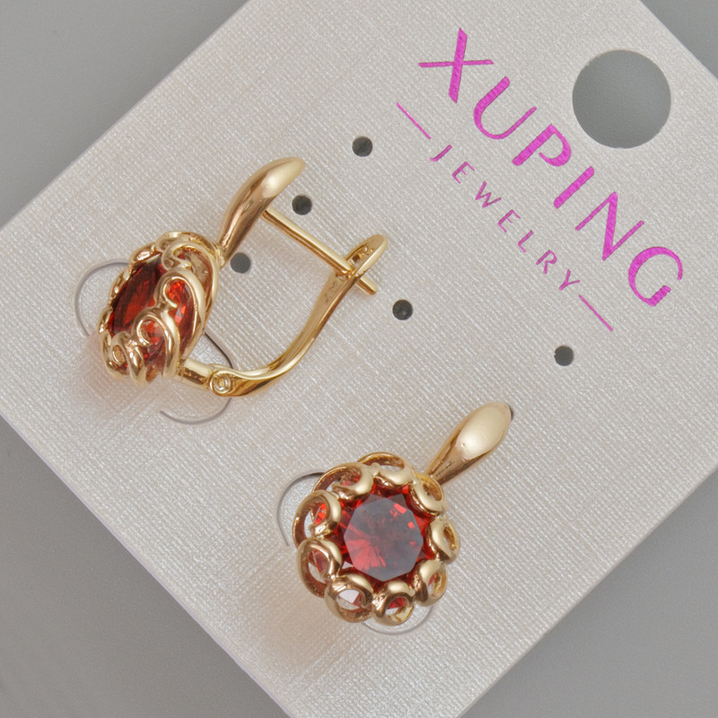 Náušnice Xuping s červeným krystalem, rozměr 20 × 10 mm, pozlacené 18K