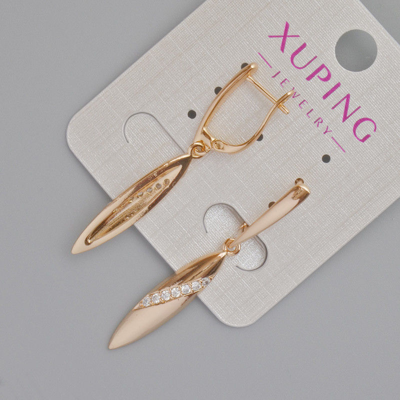 Náušnice Xuping s bílými kamínky, rozměr 25,5×6 mm, délka 43 mm, pozlacení 18K