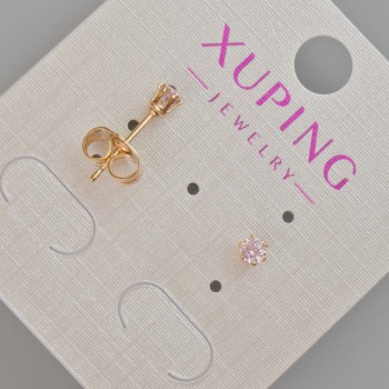 Náušnice pecky Xuping s růžovým krystalem, průměr cca 4 mm, pozlacení 18K