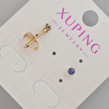 Náušnice pecky Xuping se modrým krystalem, průměr kolem 4 mm, 18K pozlacení