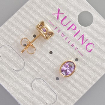 Náušnice pecky Xuping s fialovým krystalem, průměr přibližně 8,5×6,5 mm, 18K pozlacení