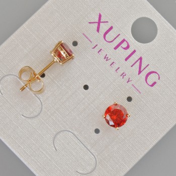 Náušnice pecky Xuping s červeným krystalem, průměr kolem 7 mm, pozlacení 18K