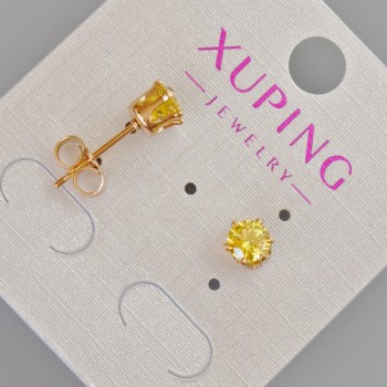 Náušnice pecky Xuping se žlutým krystalem, průměr 6 mm, 18K pozlacení