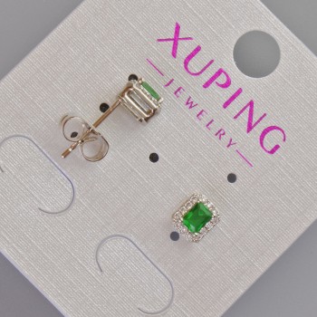 Náušnice pecky Xuping se zeleným krystalem a bílými štrasovými kamínky, průměr 6,5×5,5 mm, rhodiované