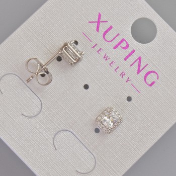 Náušnice pecky Xuping s bílým krystalem a štrasami, průměr 6,5×5,5 mm, rhodiované