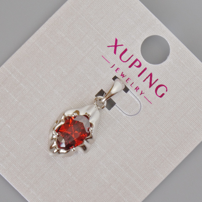 Přívěsek Xuping s červeným krystalem, průměr 24×11 mm, rhodiovaný
