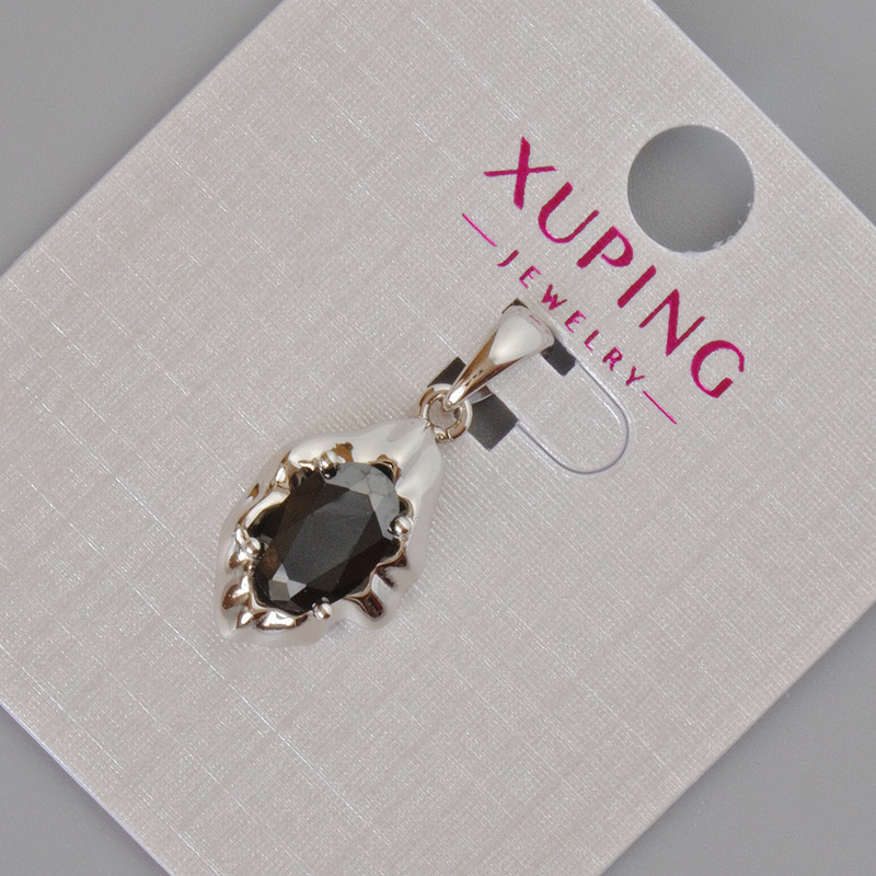 Přívěsek Xuping s černým křišťálem, průměr 24×11 mm, rhodiovaný