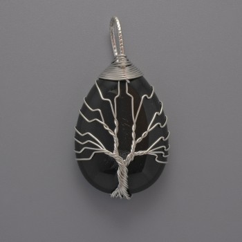 Přívěšek z černého achátu ve stříbrném opletení, průměr 44x24x9 mm+