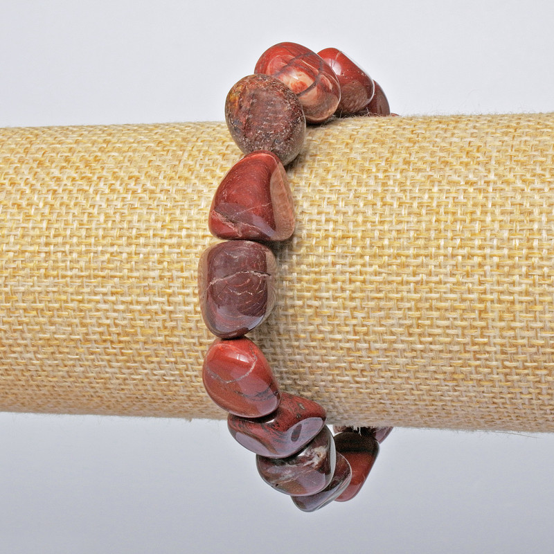 Náramek z červeného jaspisu, fazetované korálky, průměr 12×14 mm, délka 18 cm (elastický)