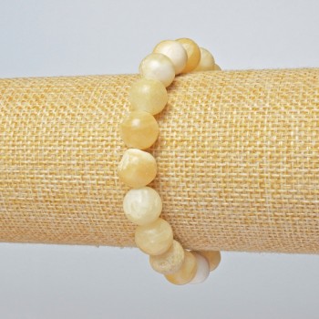 Náramek z žlutého achátu (lisované) hladké kuličky, průměr 10 mm, délka 18 cm, elastický