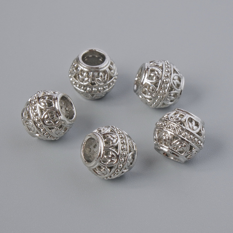 Korálková vložka, průměr 6,5×7,5 mm, dírka 3,3 mm, stříbrná barva kovu, 1 ks